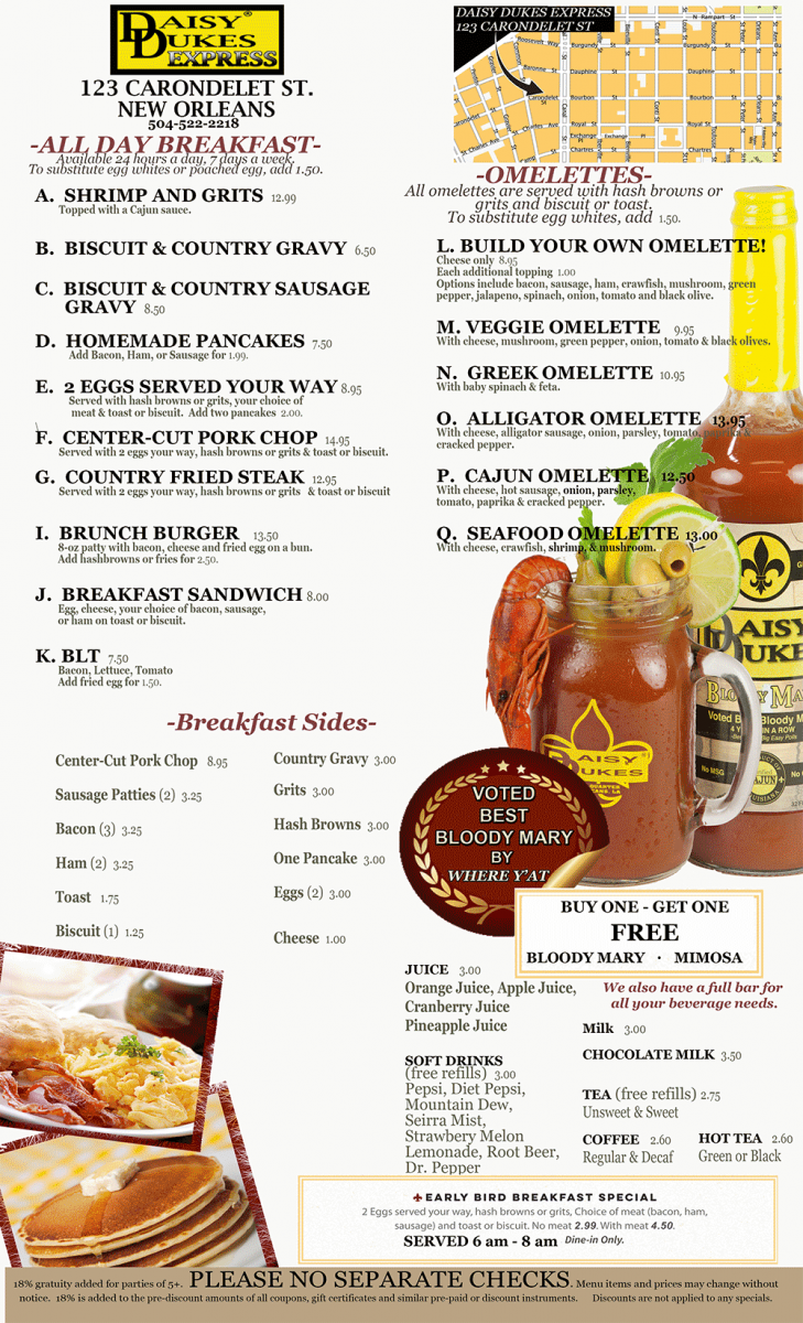 Daisy Dukes Corondelet Menu Page 1